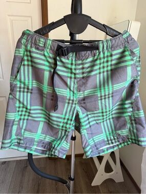 The North Face Green & Gray Plaid Shorts with Embroidered Logo